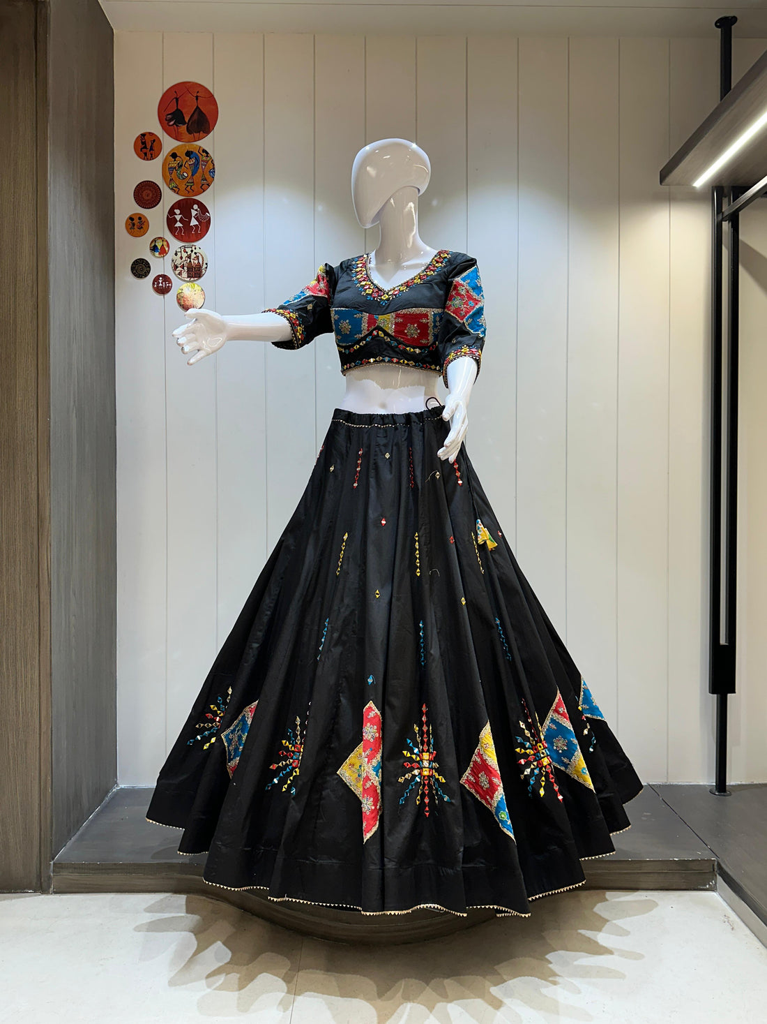 Black Mirror Work Chaniya Choli with Yellow Dupatta

