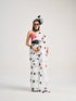Contemporary georgette saree with bold black polka dots