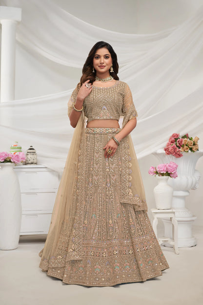 Stunning Golden Semi-Stitched Lehenga with Dupatta &amp; Unstitched Blouse