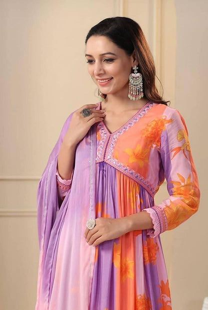 Beautiful Party Wear Pure Muslin Alia Cut Suit With Dupatta - Anant Exports