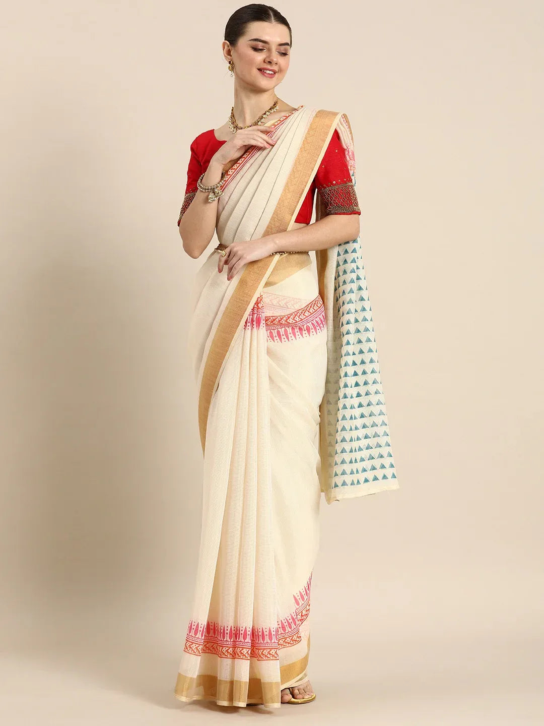 Beautiful Designer Cotton Kasavu Saree