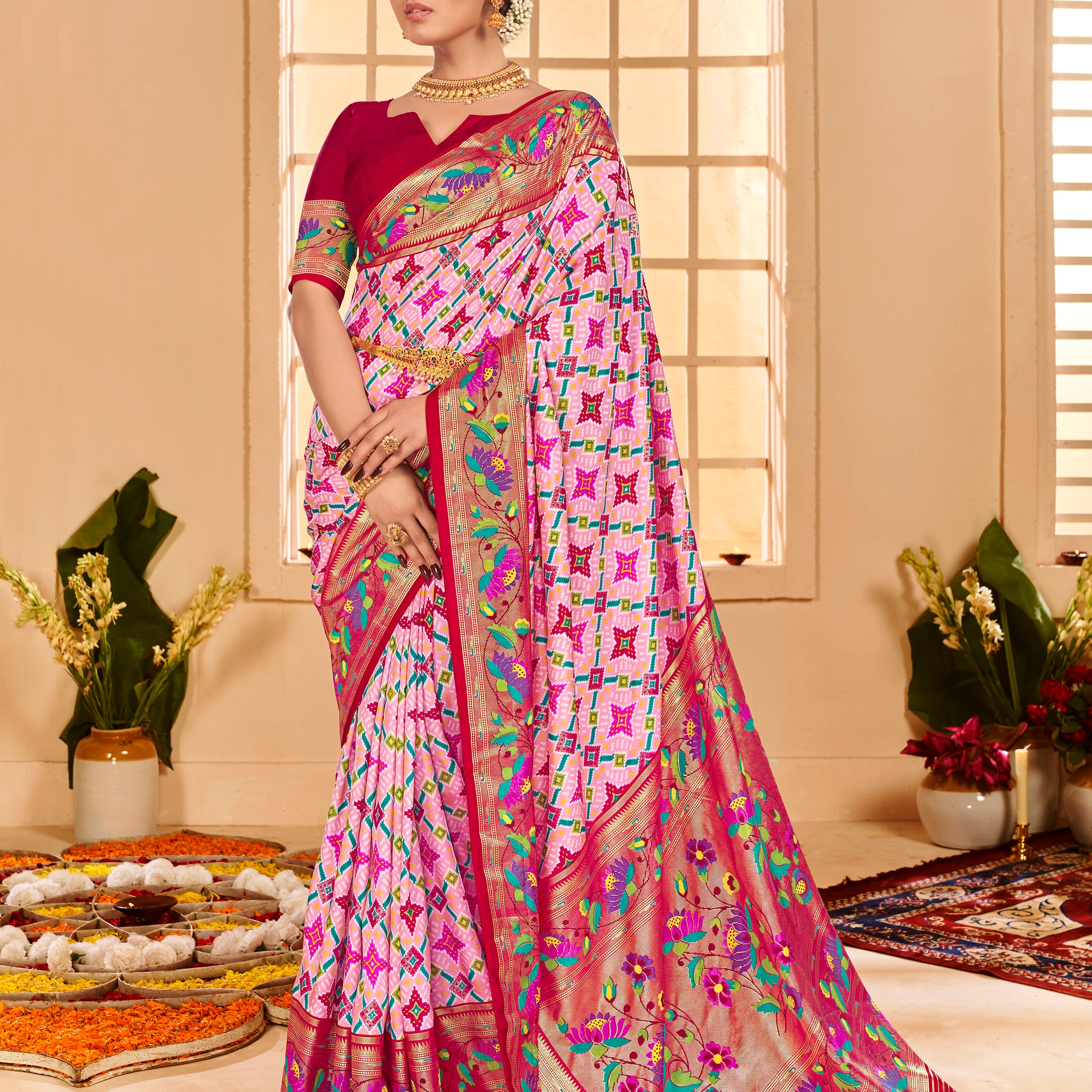 Beautiful Fancy Velvet Silk With Paithani Design Saree