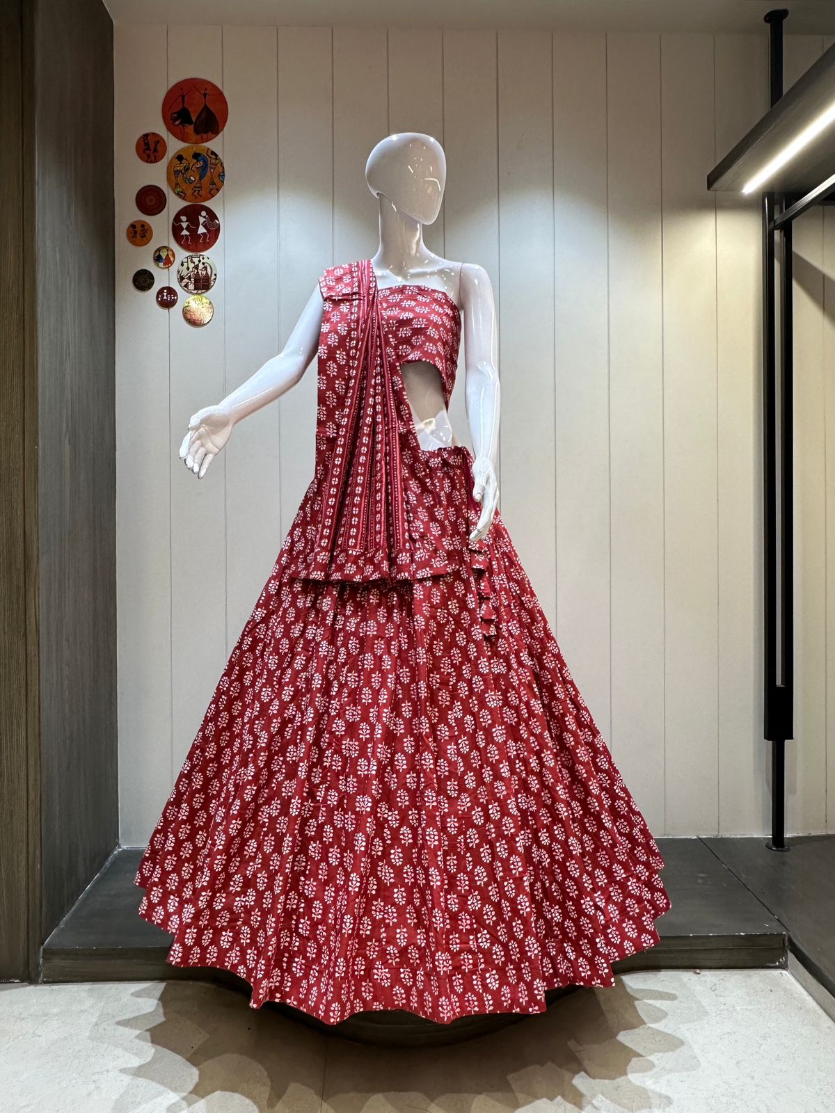 Red Traditional Kali Print Cotton Chaniya Choli for Garba 2025

