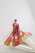 White Banarasi silk bridal lehenga with red dupatta