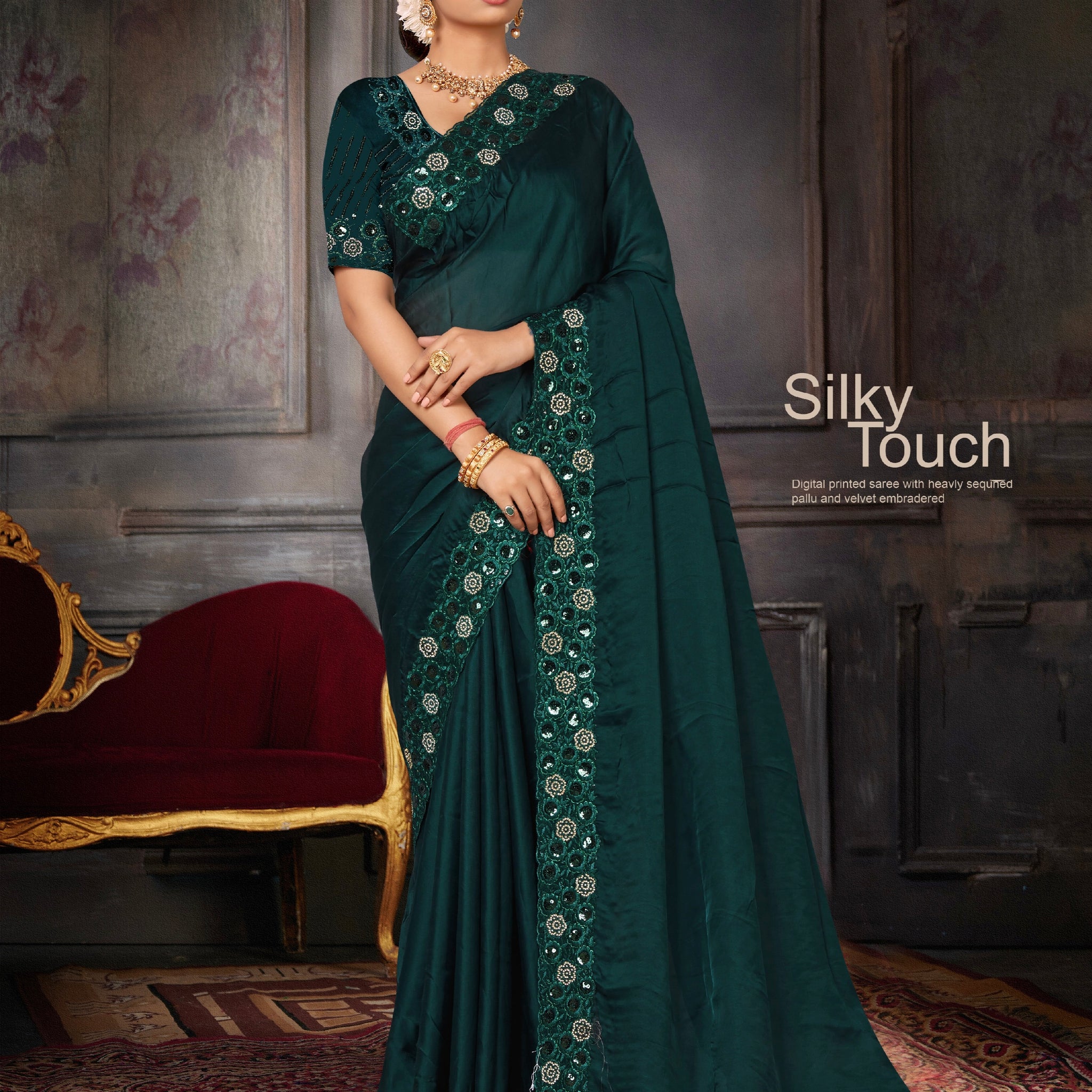 Beautiful Designer Party Wear Georgette With Heavy Sequins Embroidery Saree