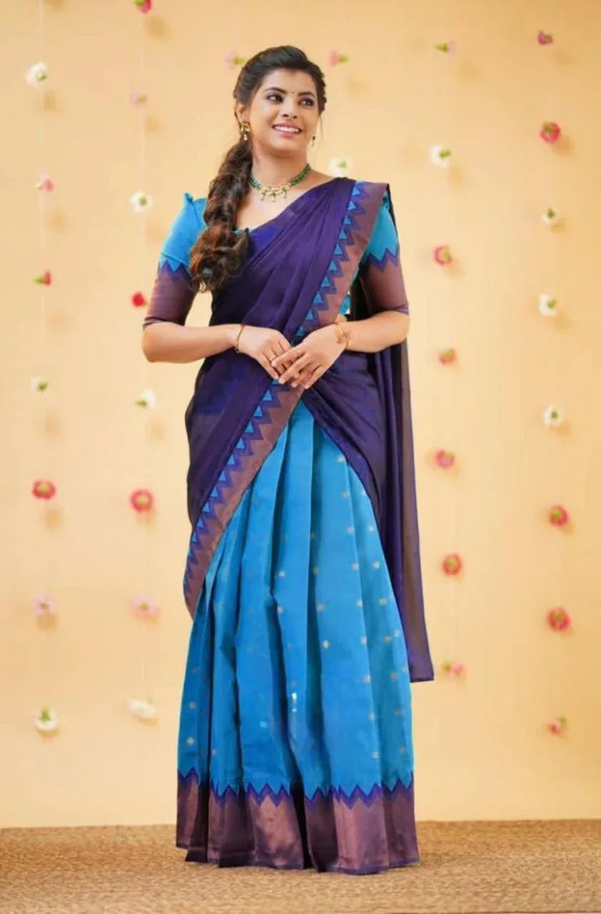 Beautiful Kanjiveram Silk Pure Zari HALF Saree with Blouse Along With Dupptta - Anant Exports
