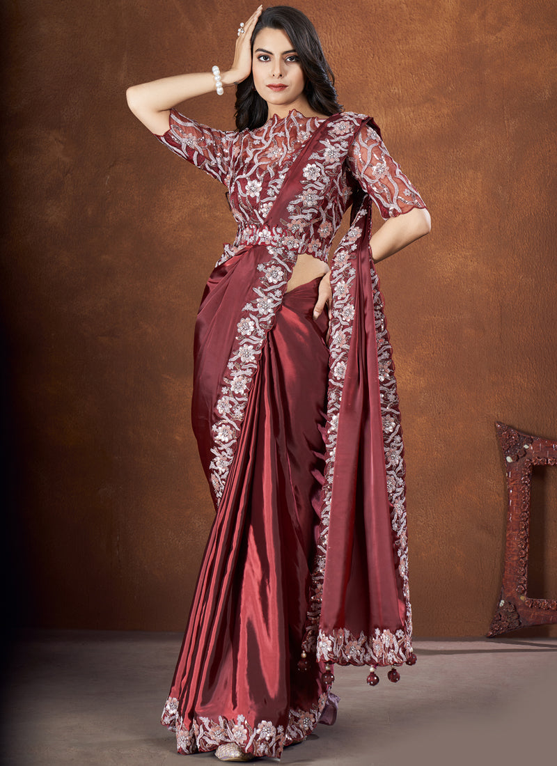 Beautiful Designer Festive Wear Heavy Crepe Satin Silk Saree