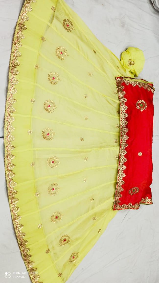 Rajsthani Traditional Rajputi Pure Organza Butti Work Lehenga Choli