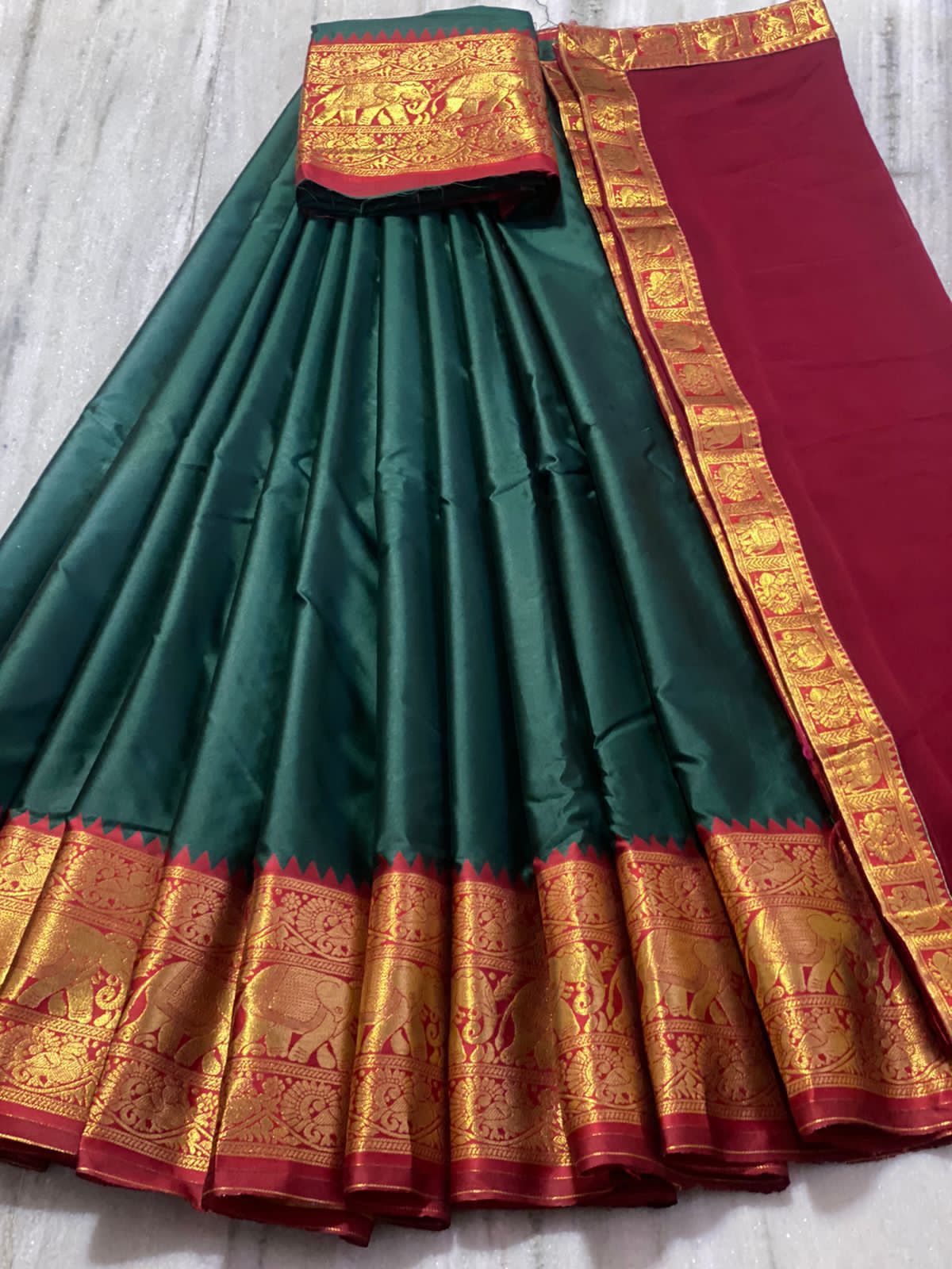 Beautiful Kanjiveram Silk Pure Zari HALF Saree with Blouse Along With Dupptta
