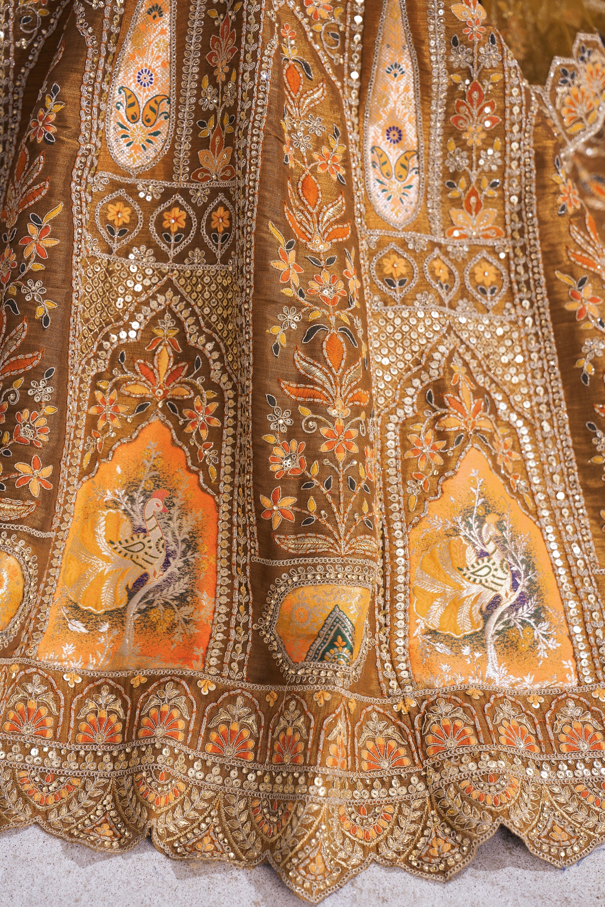 Mustard Banarasi Silk Lehenga with Aari Embroidery