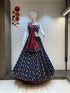 Navy blue ikkat chaniya choli in camric cotton


