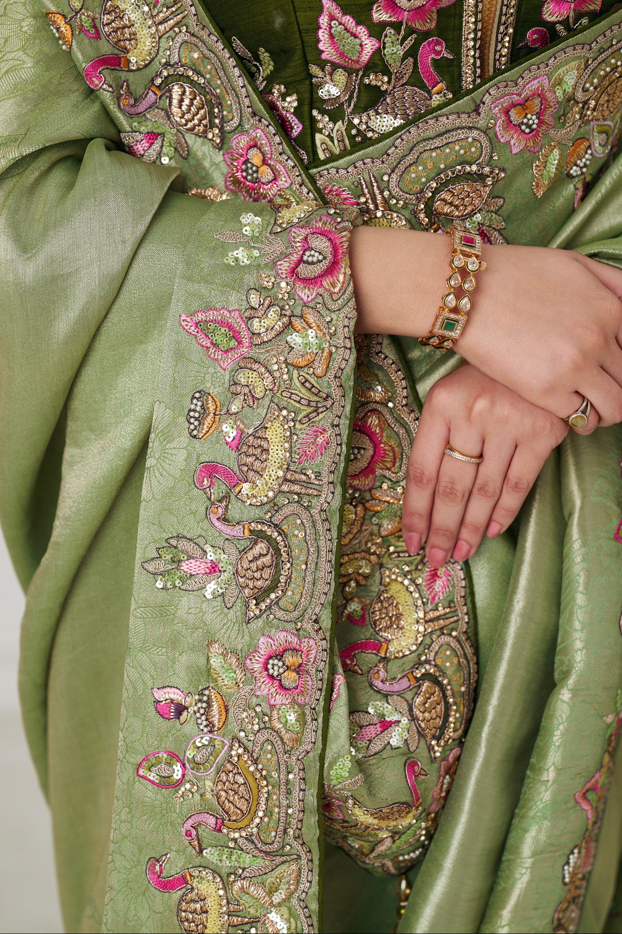 Elegant mehendi silk saree for festive occasions