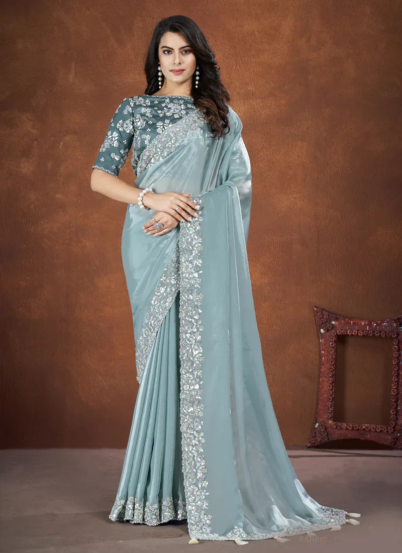Beautiful Designer Festive Wear Heavy Crepe Satin Silk Saree