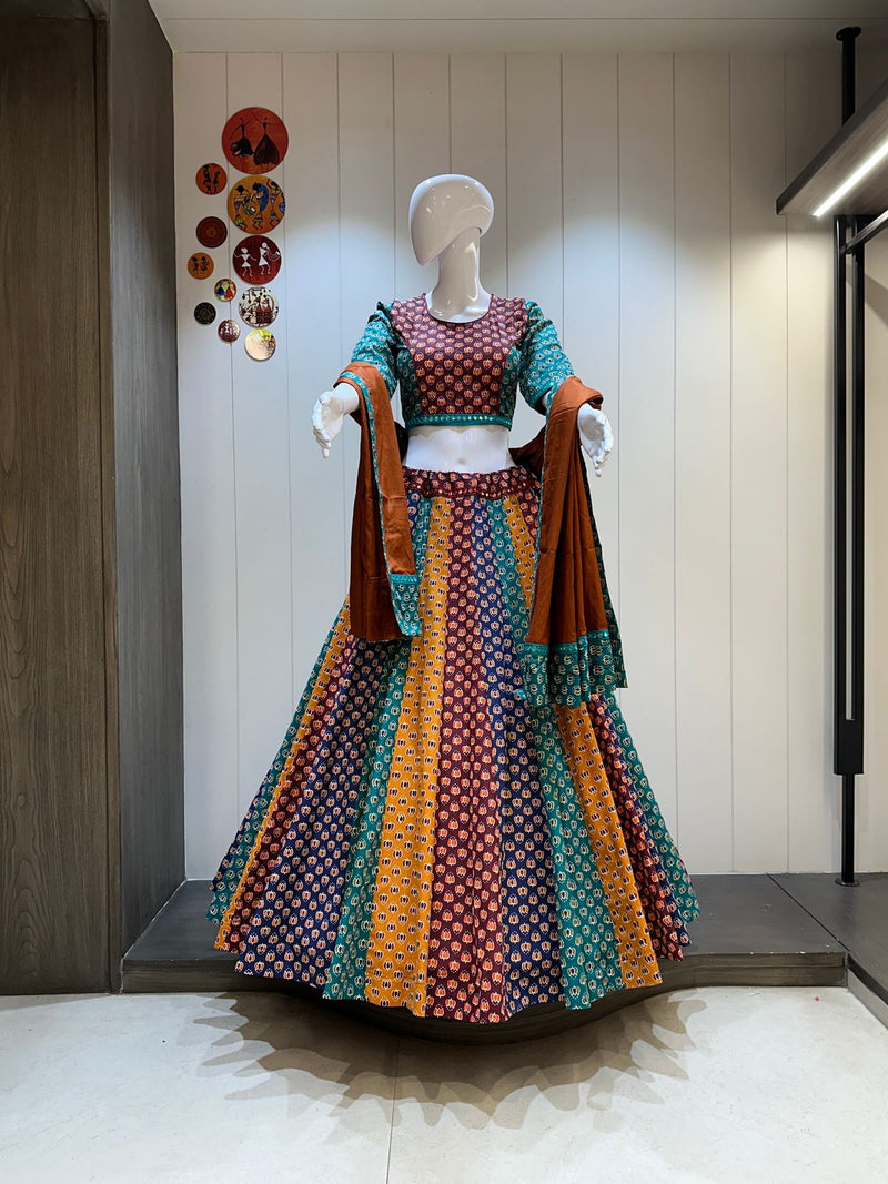 Multi-Color Chaniya Choli with Rust Orange Dupatta