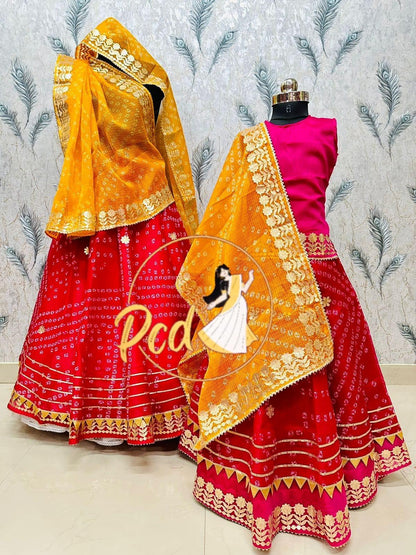 Rajasthani Traditional Combo Mother daughter Bhandhej Kotta Doriya Lehenga Chunni - Anant Exports