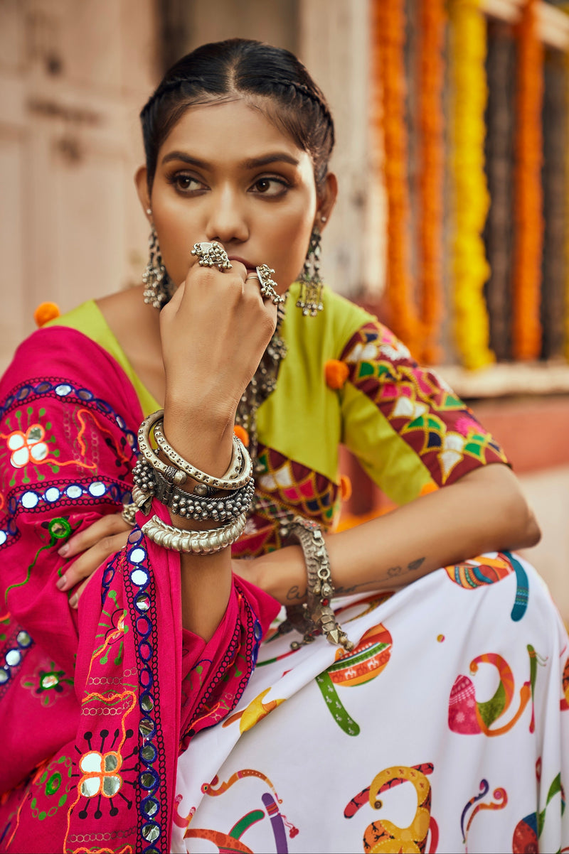 Navratri chaniya choli set in white cotton