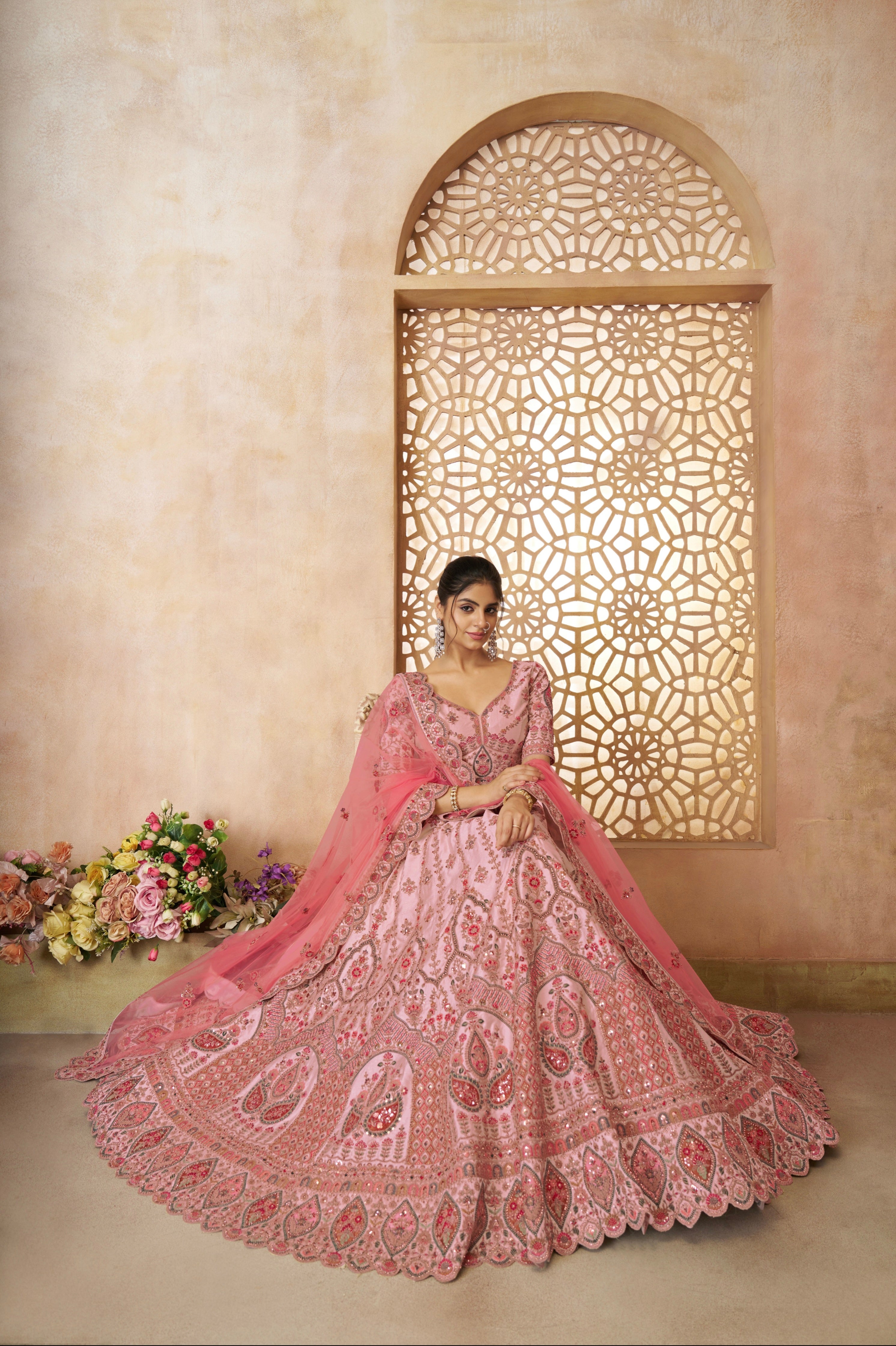 Embroidered pink lehenga for wedding function