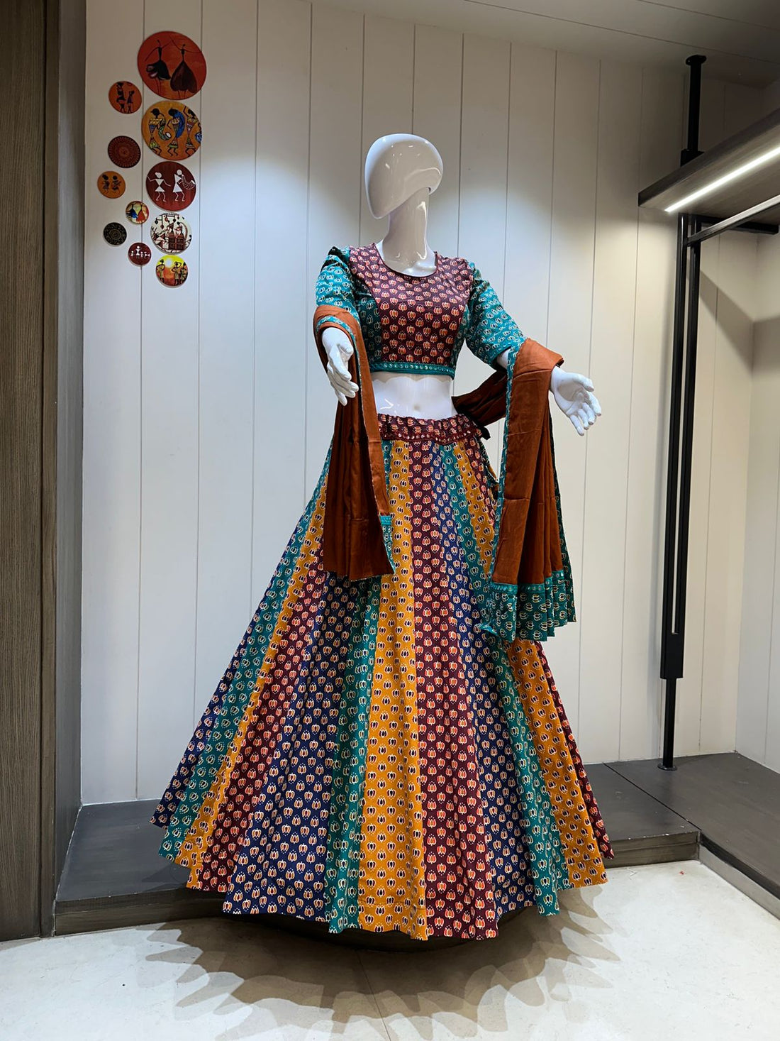 Multi-Color Chaniya Choli with Rust Orange Dupatta