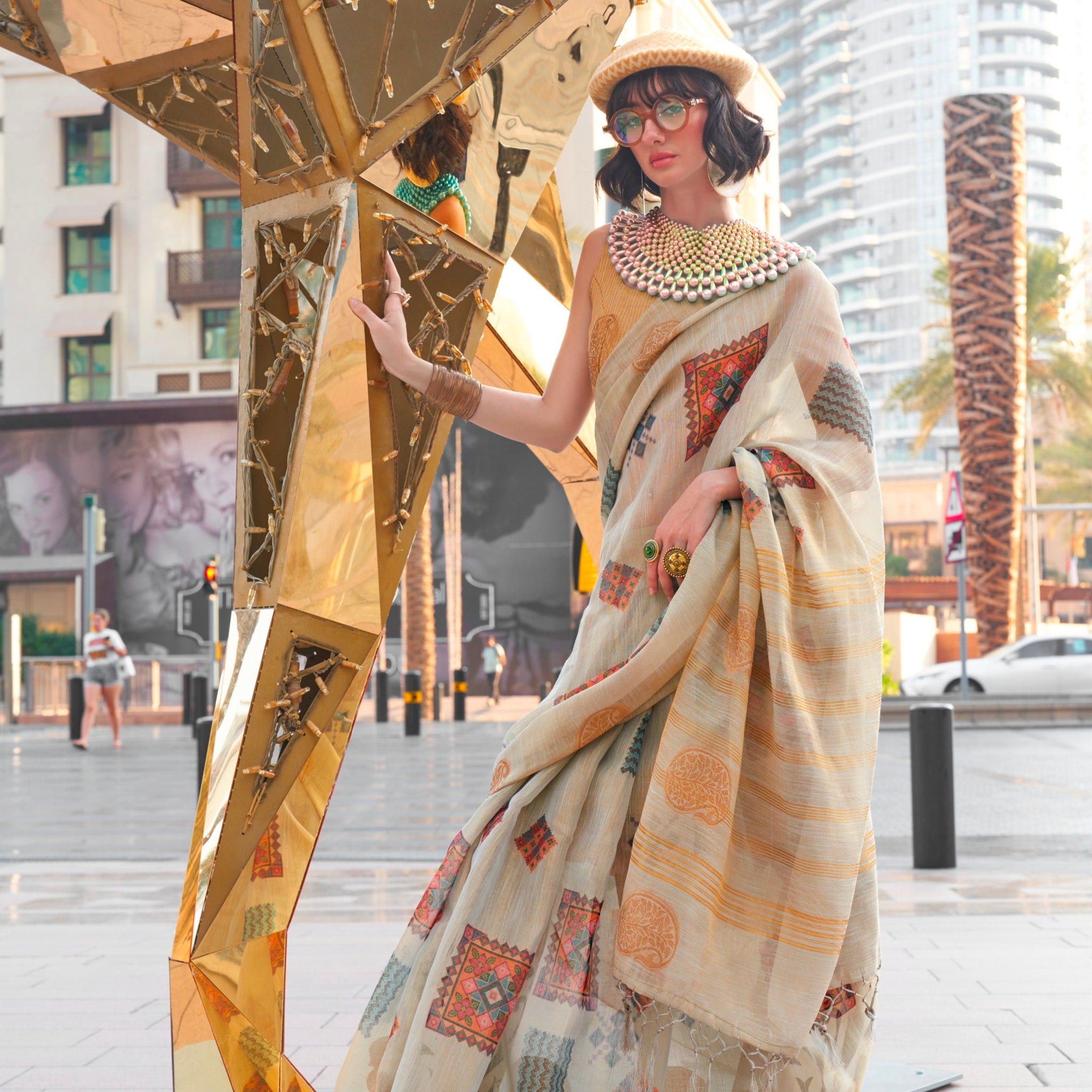 Beautiful Designer Silk Printed Handloom Zari Tissue Saree