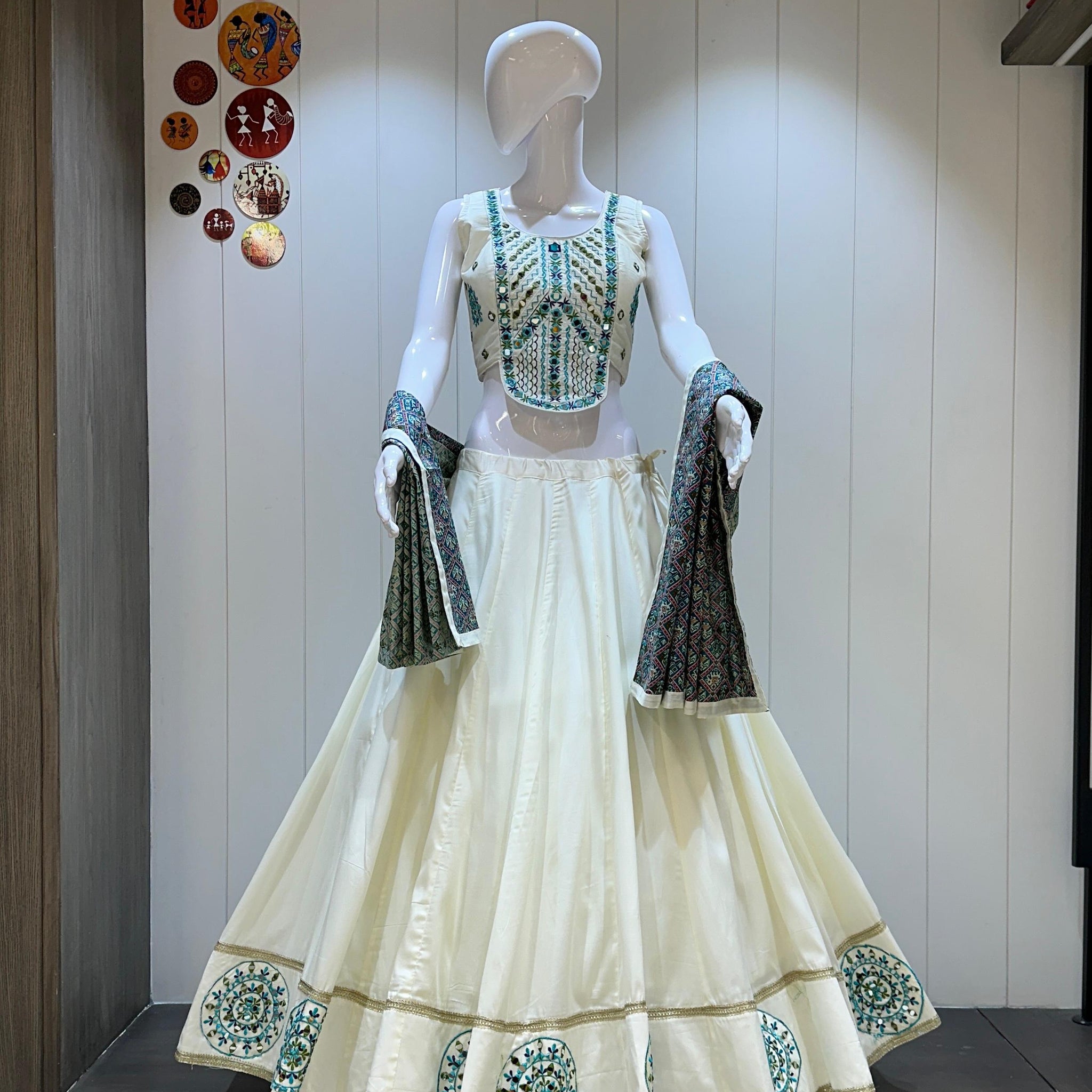 Off white chaniya choli with handwork