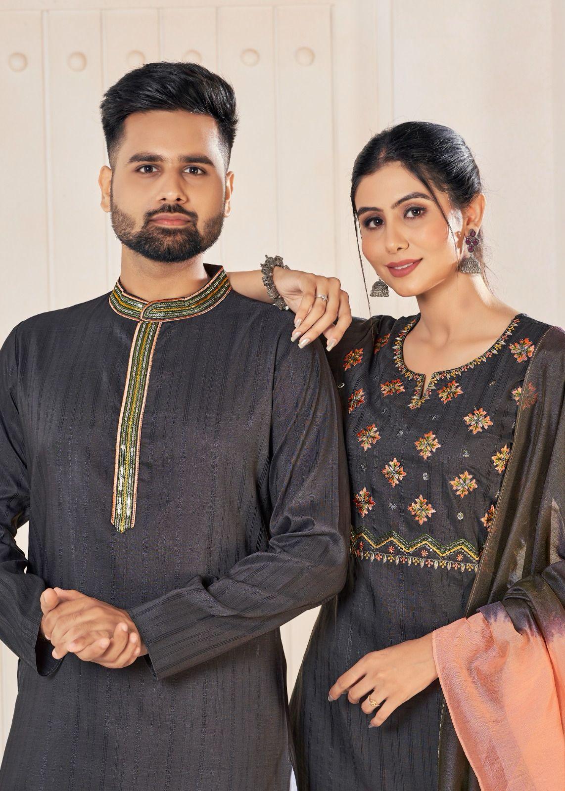 Festival Couple combo of Kurta with Pajama &amp; Kurti with Pants &amp; Dupatta Couple Goal X - Anant Exports