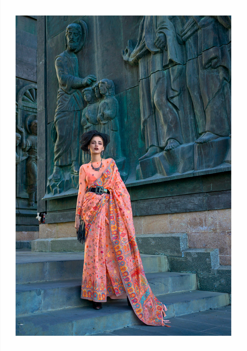 Beautiful Designer Occasion Wear Kashneer Silk Handloom Weaving Saree