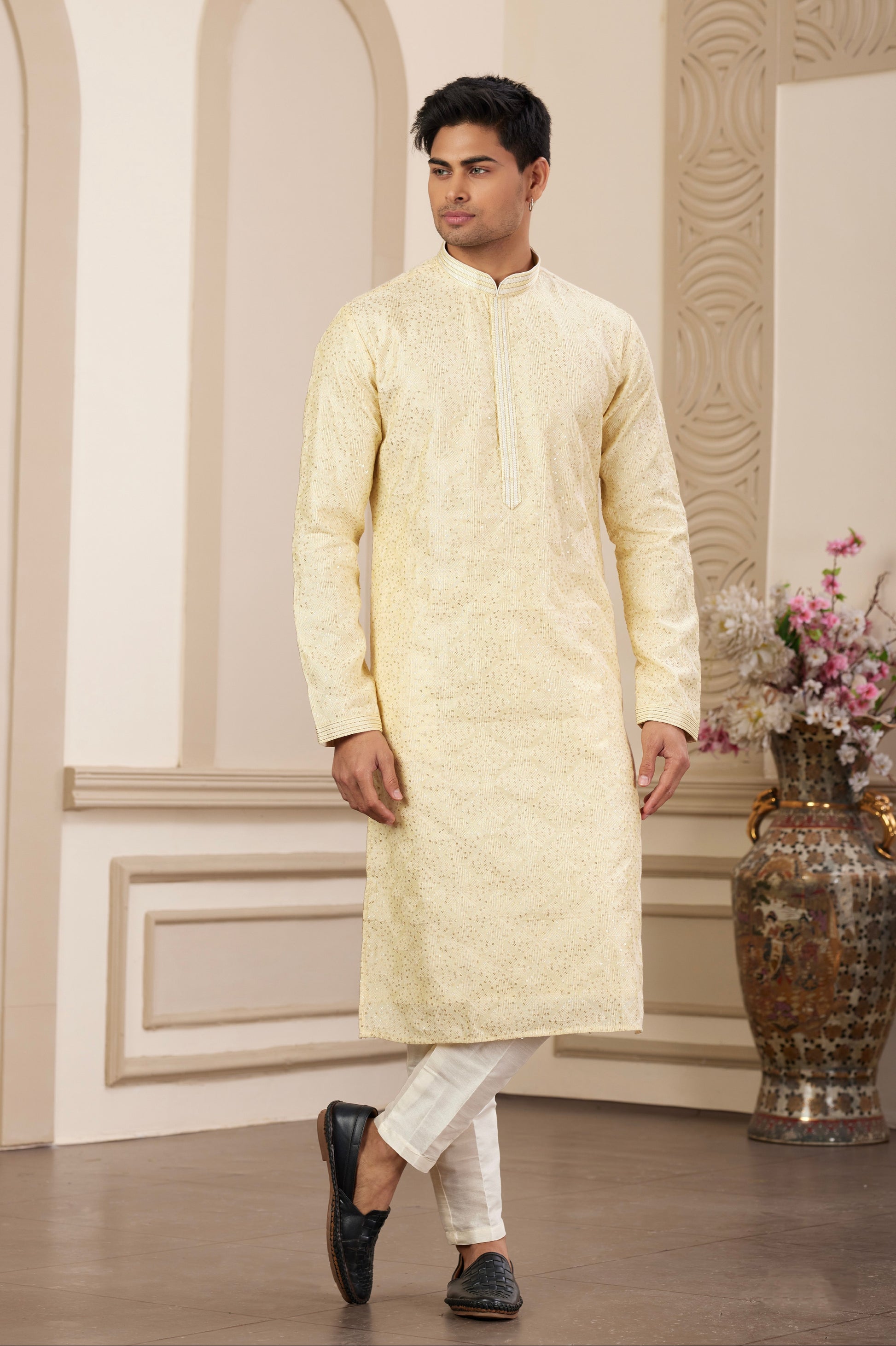 Art silk haldi kurta for men
