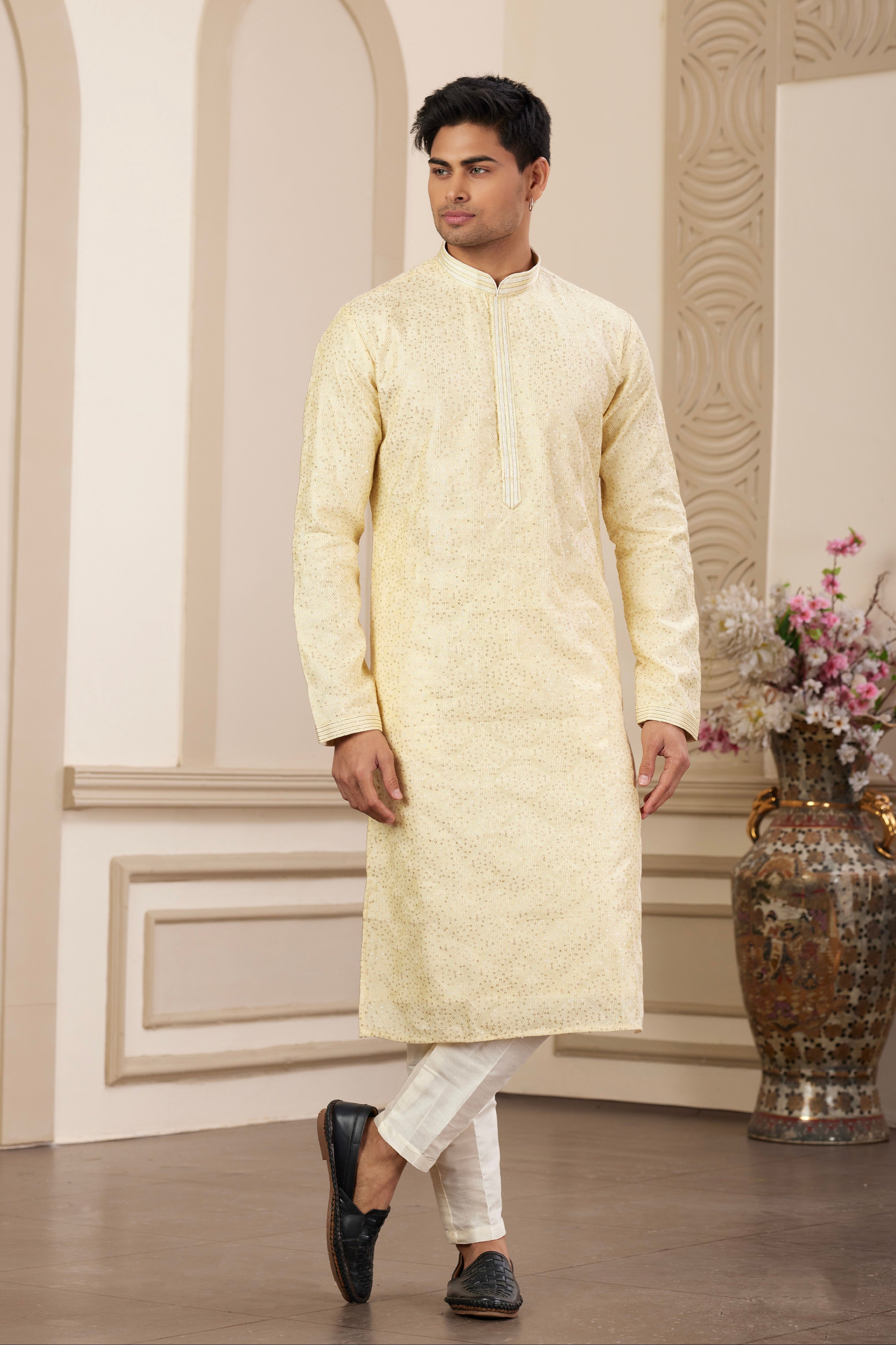 Art silk haldi kurta for men