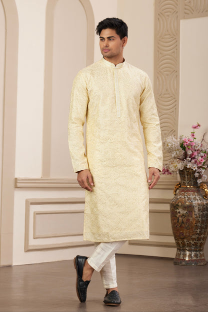 Art silk haldi kurta for men
