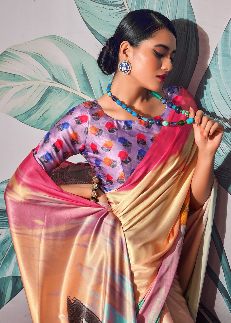 Beautiful Designer Sattin Crape Patang Series 190001-190008 Sattin Crape With Digital Print Saree