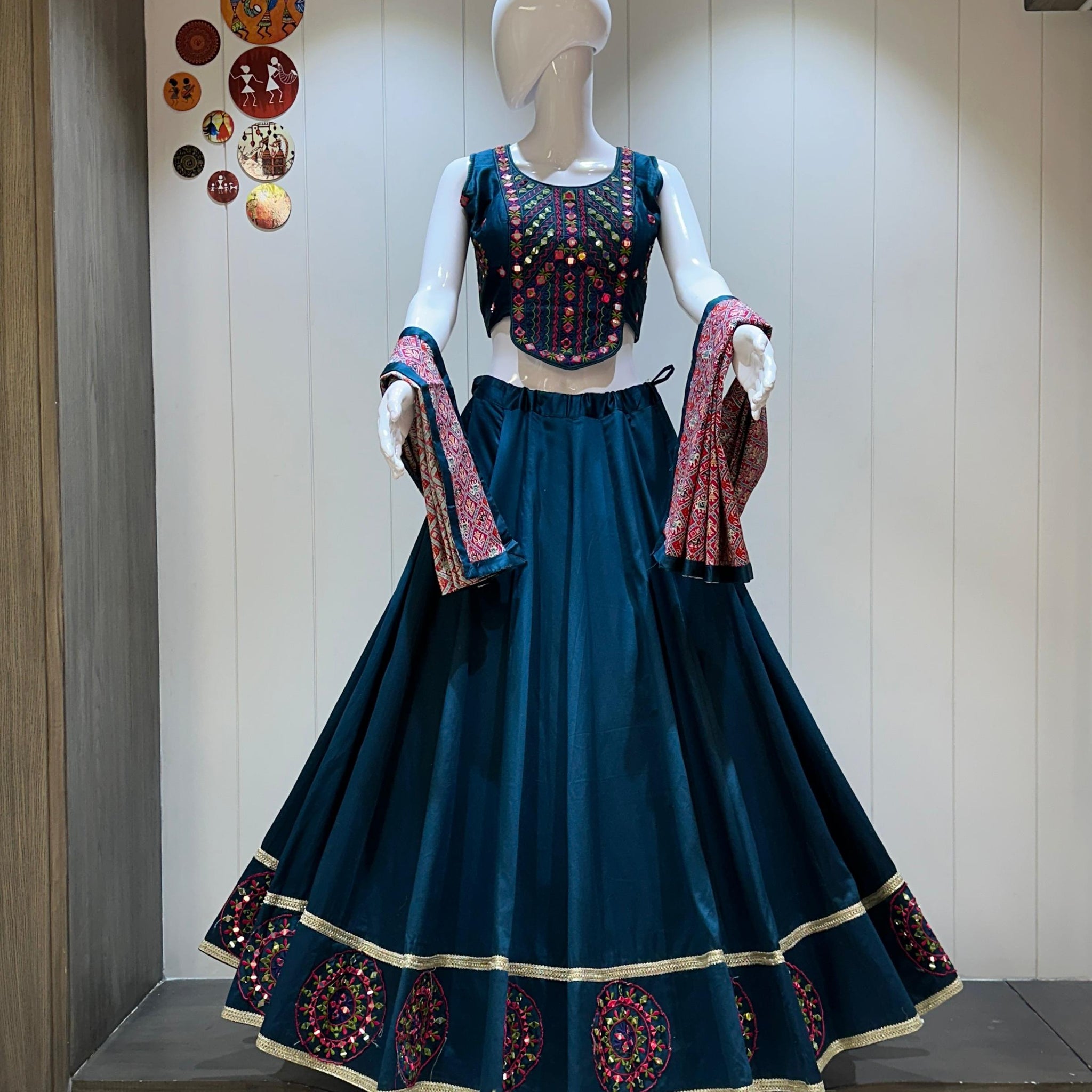 Teal blue handwork lehenga with Patola dupatta