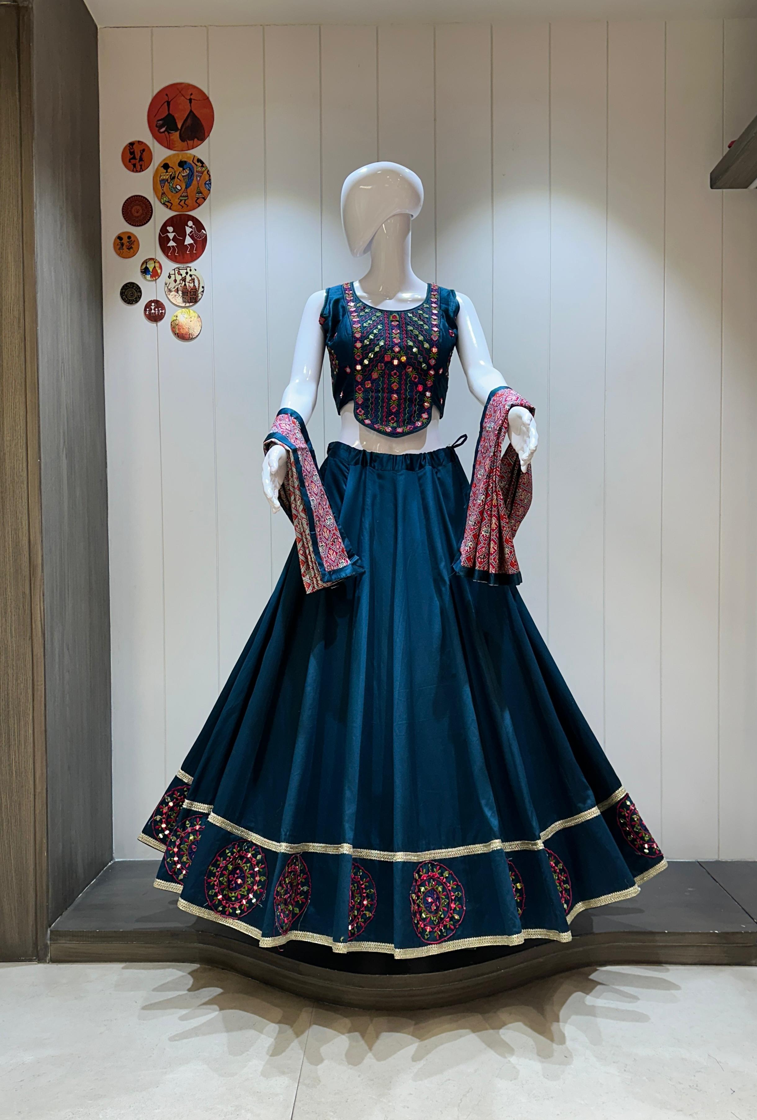 Teal blue handwork lehenga with Patola dupatta