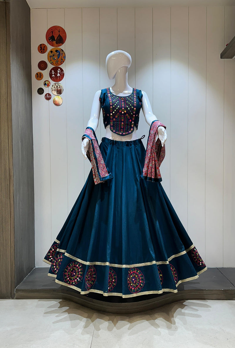Teal blue handwork lehenga with Patola dupatta
