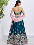 Teal Georgette Sequins and Thread Embroidery Lehenga Choli & Dupatta