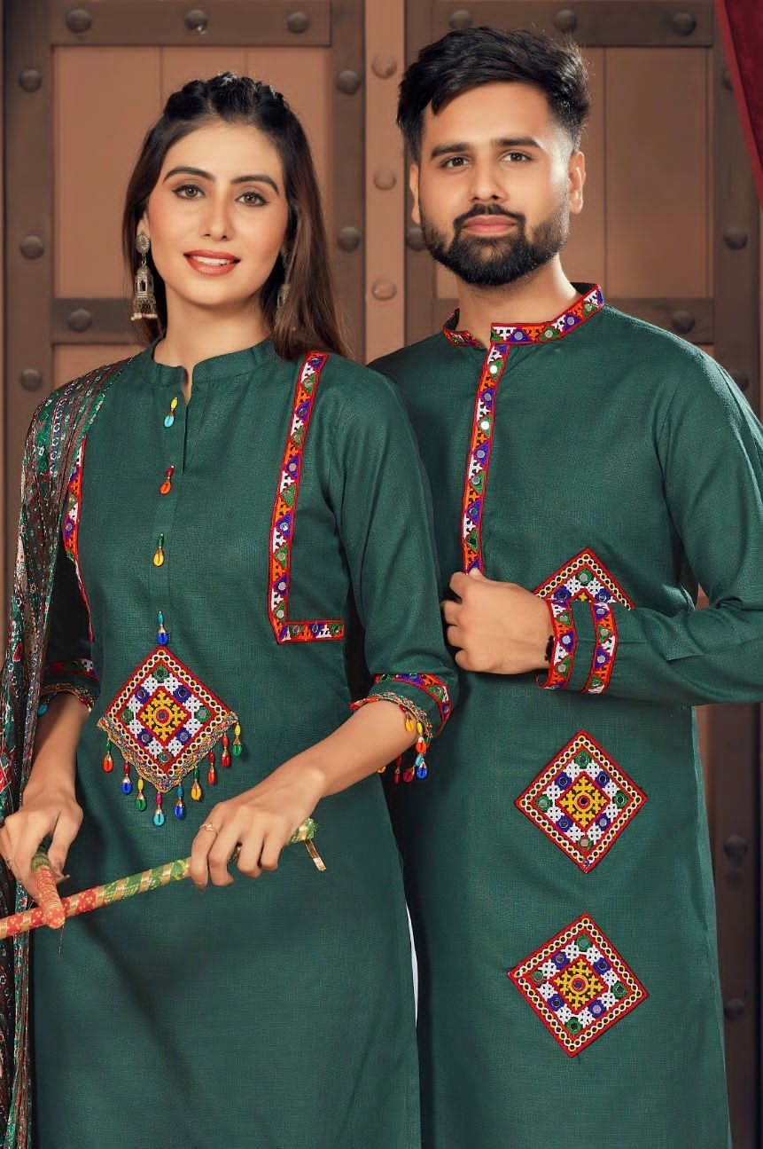 Navratri Special Couple combo of Kurta with Pajama & Kurti with Pants & Dupatta Dress