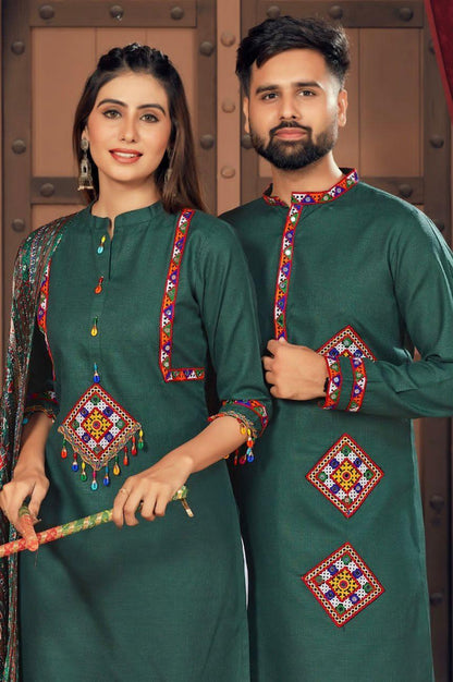 Navratri Special Couple combo of Kurta with Pajama &amp; Kurti with Pants &amp; Dupatta Dress - Anant Exports