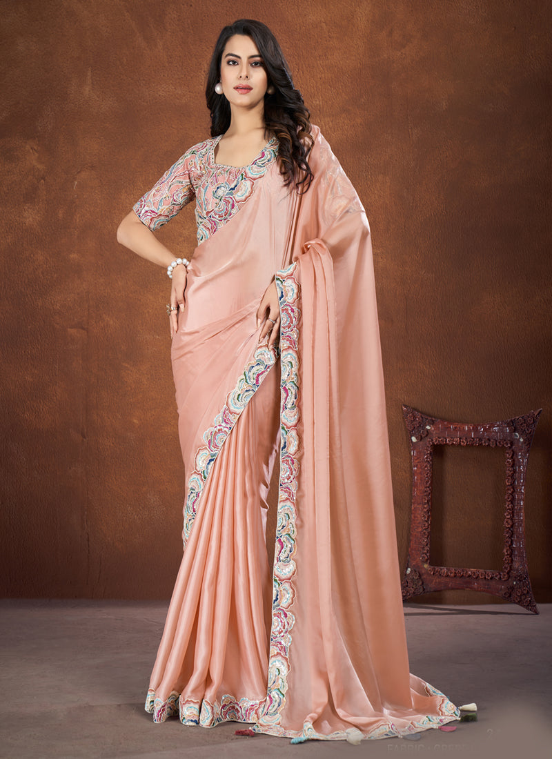Beautiful Designer Festive Wear Heavy Crepe Satin Silk Saree