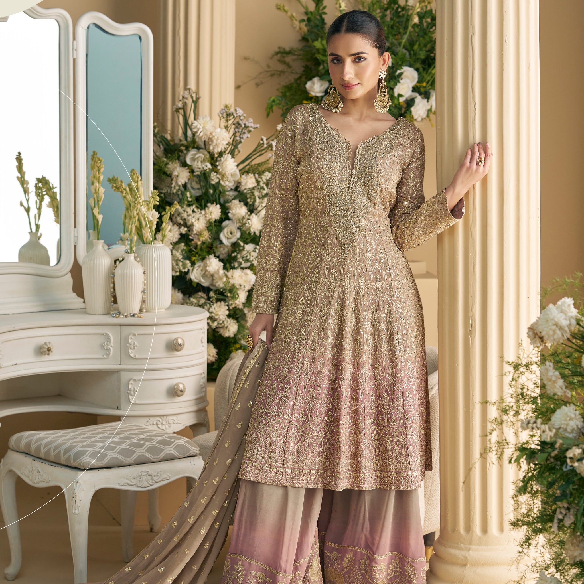 Champagne Gold Hand Embroidered Palazzo Suit