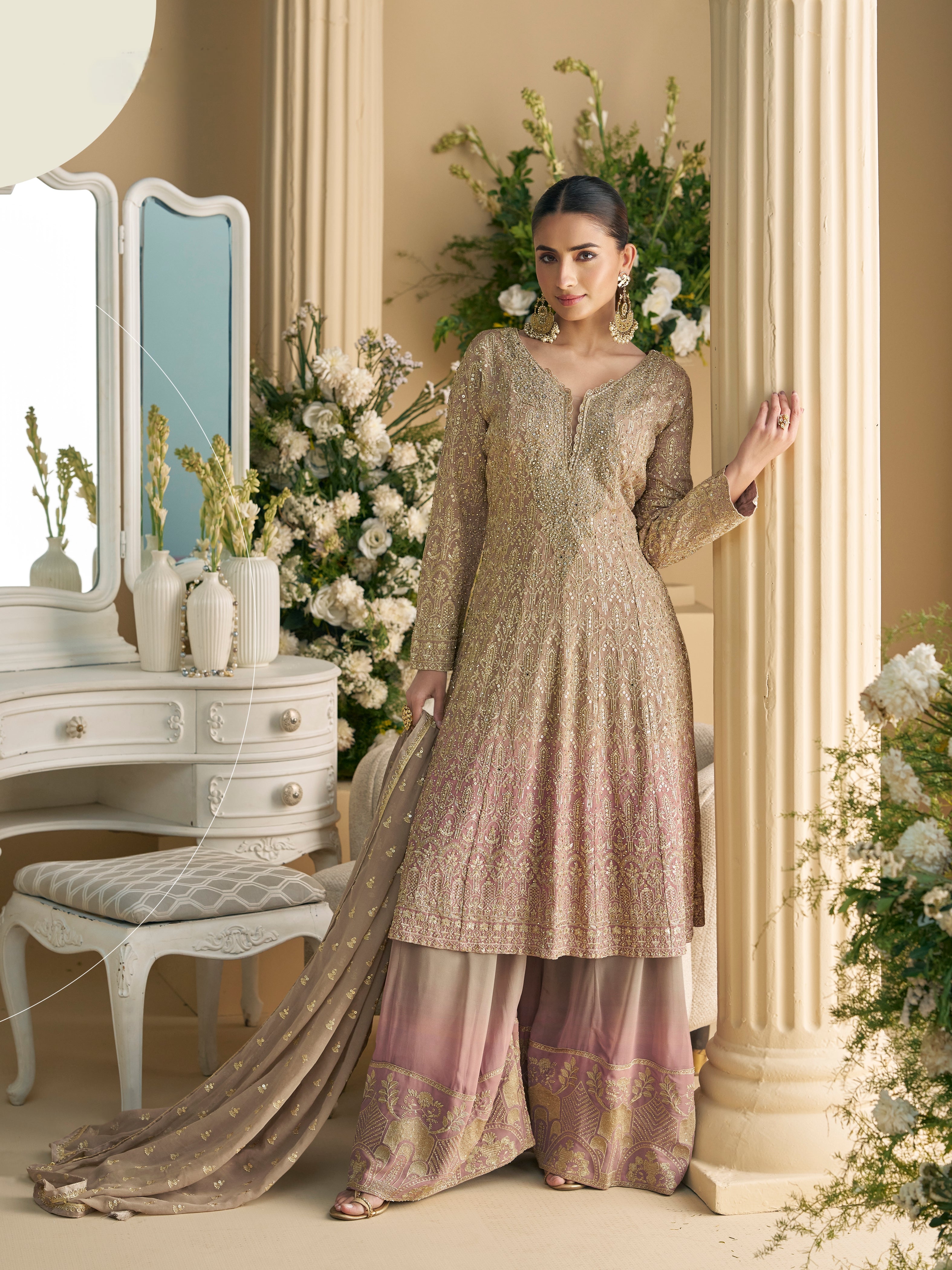 Champagne Gold Hand Embroidered Palazzo Suit