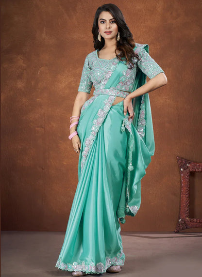 Beautiful Designer Festive Wear Heavy Crepe Satin Silk Saree