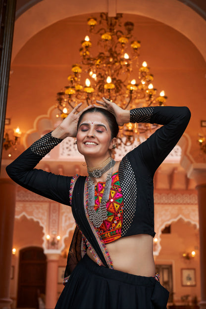 Black &amp; Gold Embroidered Viscose Rayon Chaniya Choli