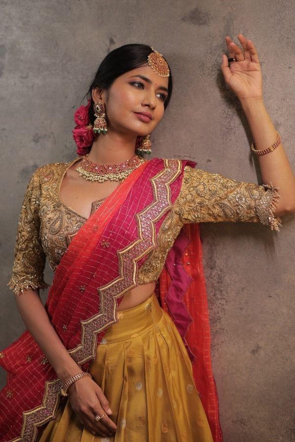 Beautiful Kanjiveram Silk Pure Zari HALF Saree with Blouse Along With Dupptta - Anant Exports