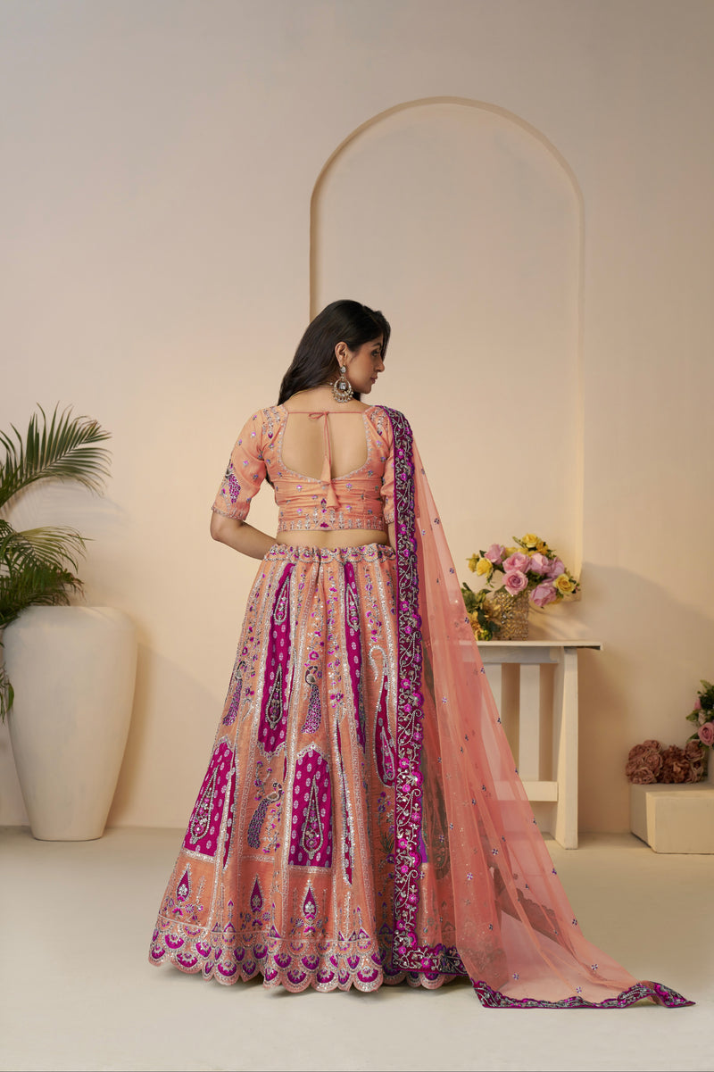 Festive wedding lehenga set in Banarasi silk