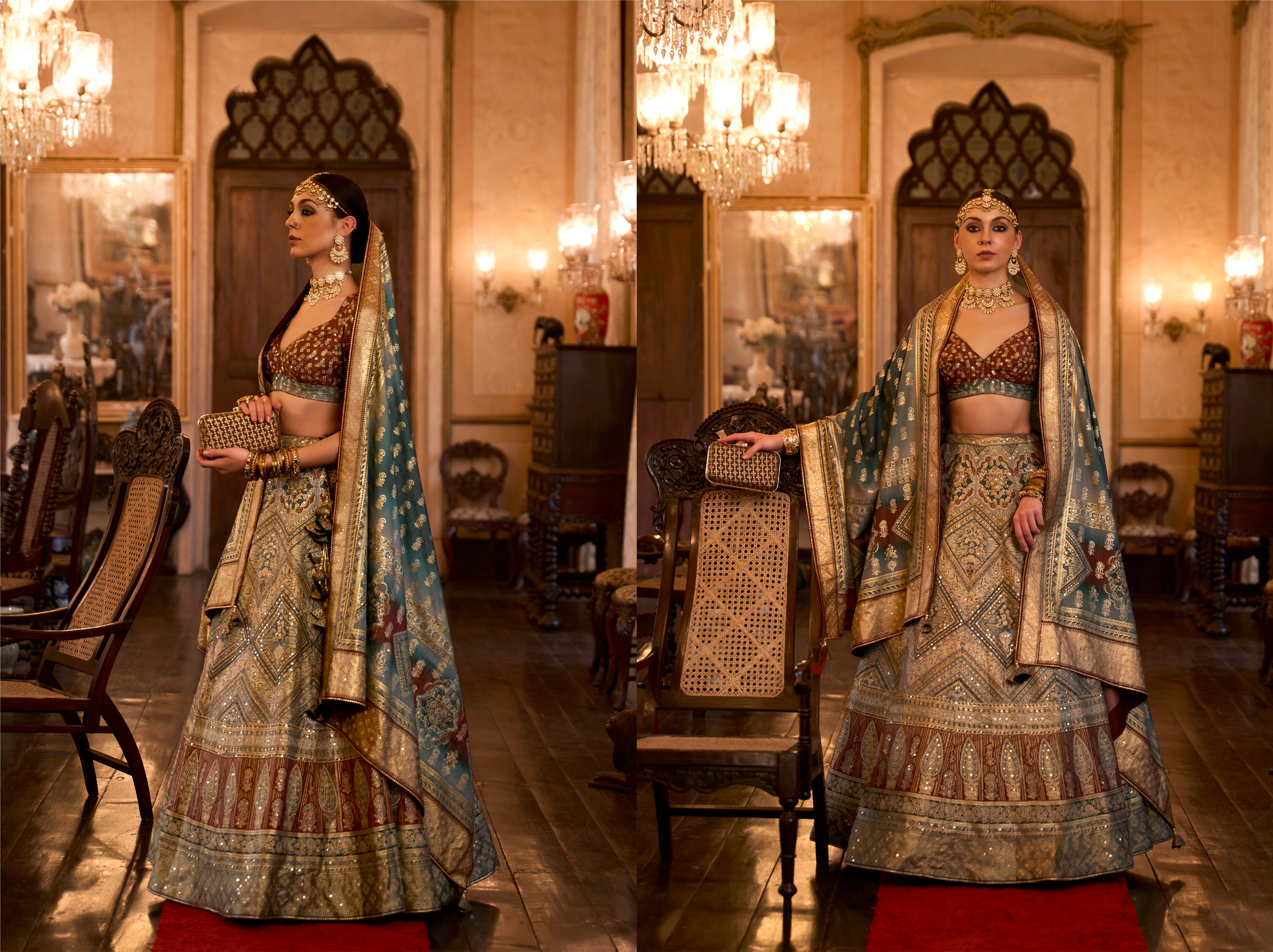 Stunning Bridal Lehenga Choli Set with Aari Mirror Work