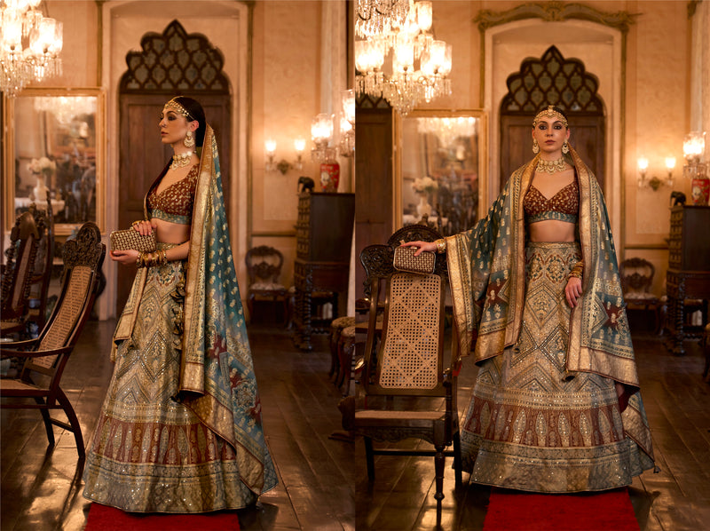 Stunning Bridal Lehenga Choli Set with Aari Mirror Work