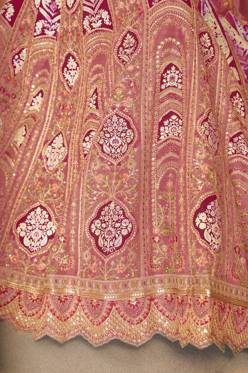Traditional pink lehenga choli with net dupatta