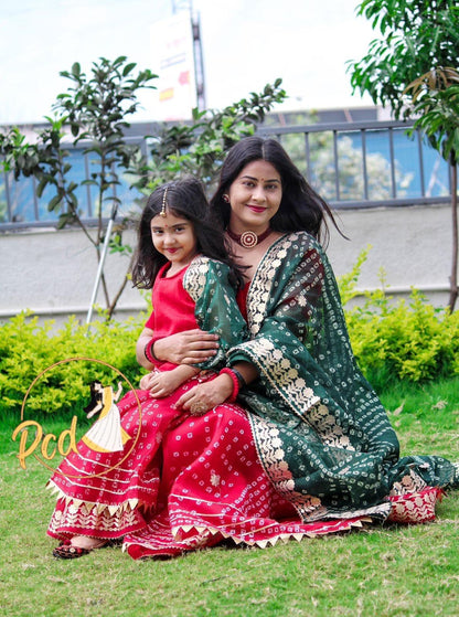 Rajasthani Traditional Combo Mother daughter Bhandhej Kotta Doriya Lehenga Chunni - Anant Exports