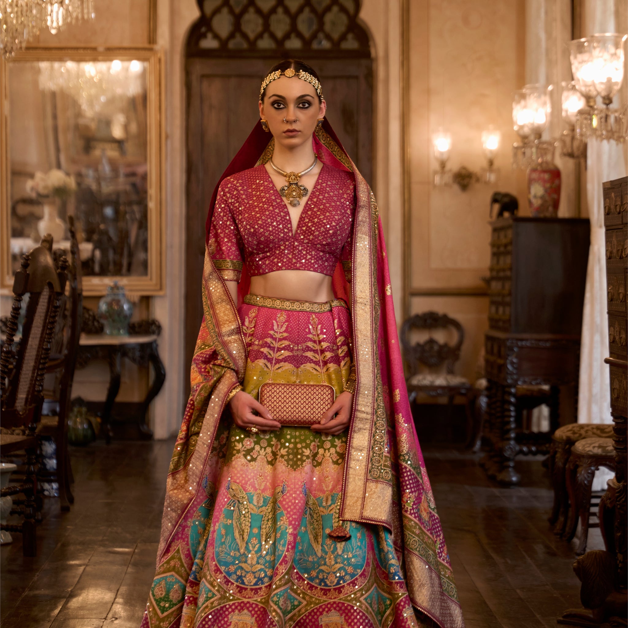 Opulent Rajwadi Silk Wedding Lehenga Choli with Mirror Work