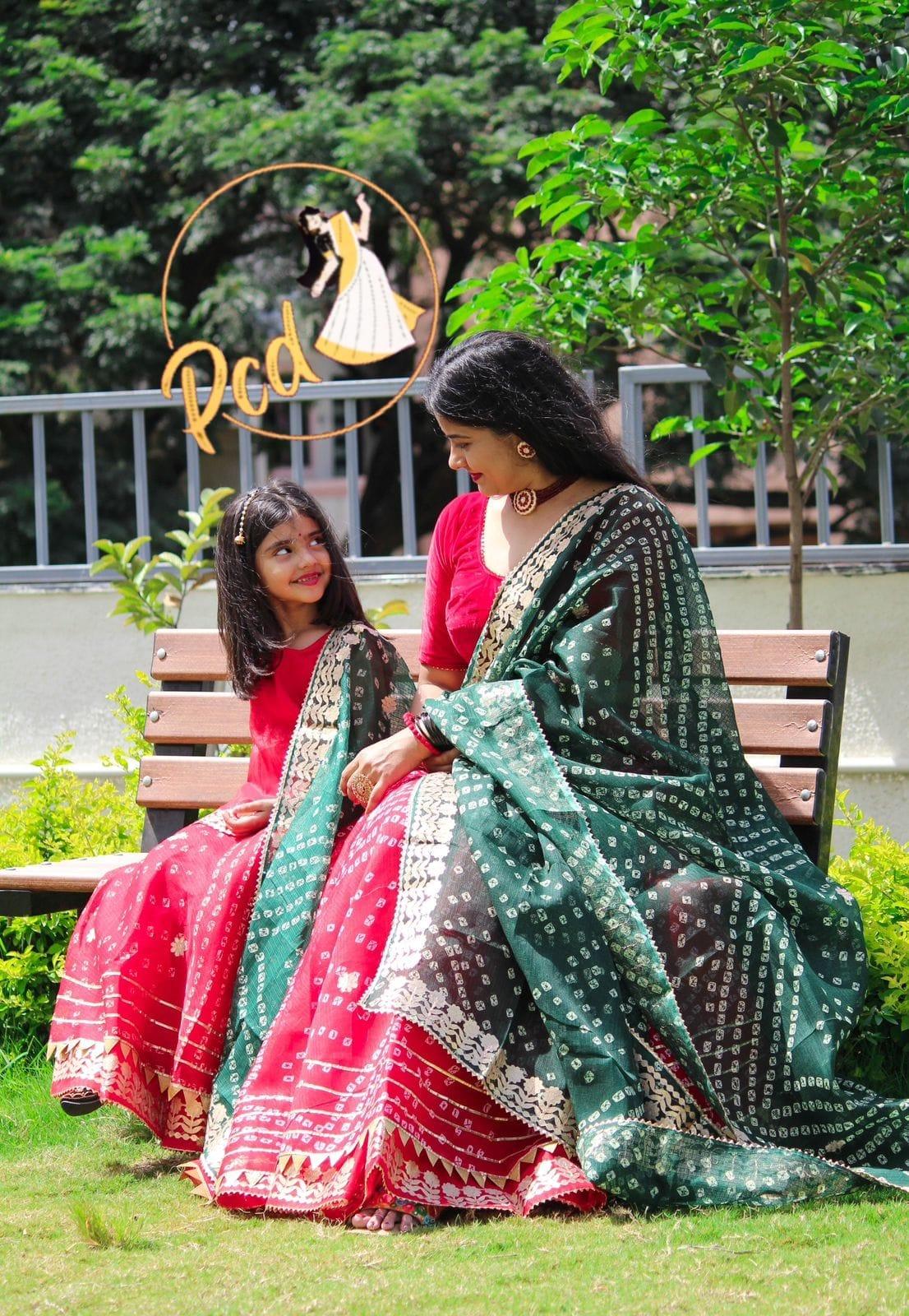 Rajasthani Traditional Combo Mother daughter Bhandhej Kotta Doriya Lehenga Chunni - Anant Exports
