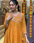 Mustard Viscose Anarkali Kurti Set with Embroidered Dupatta